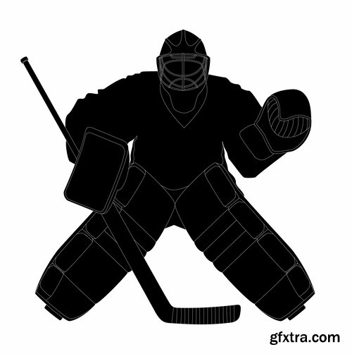 Collection vector picture hockey goalie stick goalkeeper puck gates 25 EPS