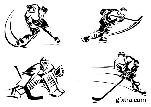 Collection vector picture hockey goalie stick goalkeeper puck gates 25 EPS