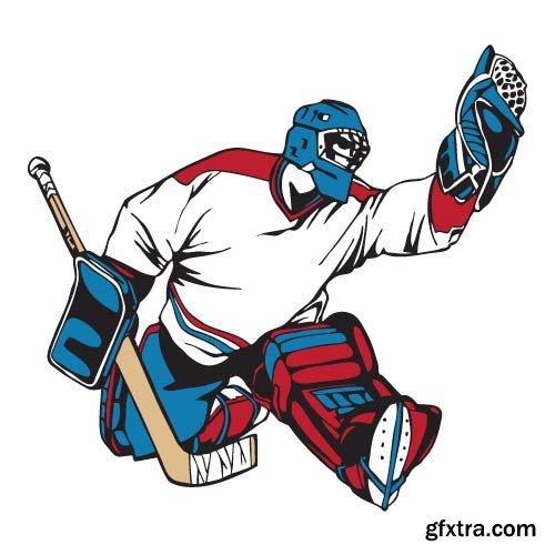 Collection vector picture hockey goalie stick goalkeeper puck gates 25 EPS