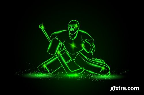 Collection vector picture hockey goalie stick goalkeeper puck gates 25 EPS