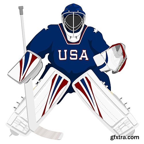 Collection vector picture hockey goalie stick goalkeeper puck gates 25 EPS