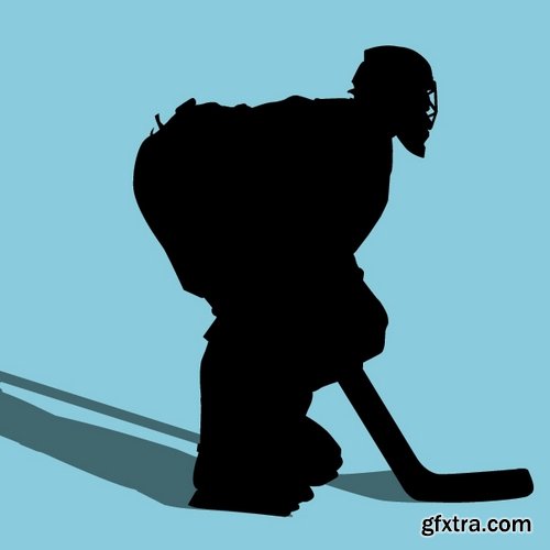 Collection vector picture hockey goalie stick goalkeeper puck gates 25 EPS