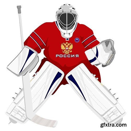 Collection vector picture hockey goalie stick goalkeeper puck gates 25 EPS