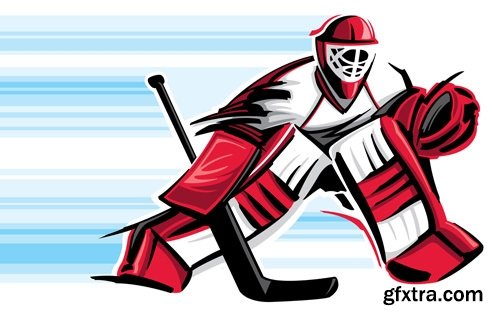 Collection vector picture hockey goalie stick goalkeeper puck gates 25 EPS