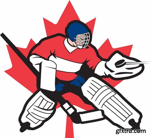 Collection vector picture hockey goalie stick goalkeeper puck gates 25 EPS