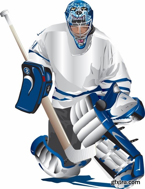 Collection vector picture hockey goalie stick goalkeeper puck gates 25 EPS