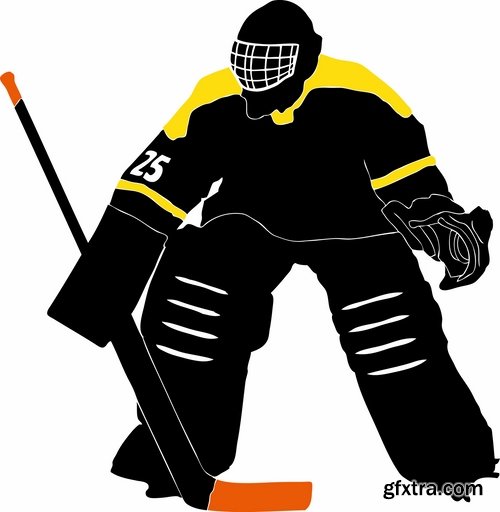 Collection vector picture hockey goalie stick goalkeeper puck gates 25 EPS