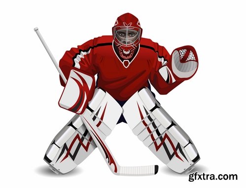 Collection vector picture hockey goalie stick goalkeeper puck gates 25 EPS