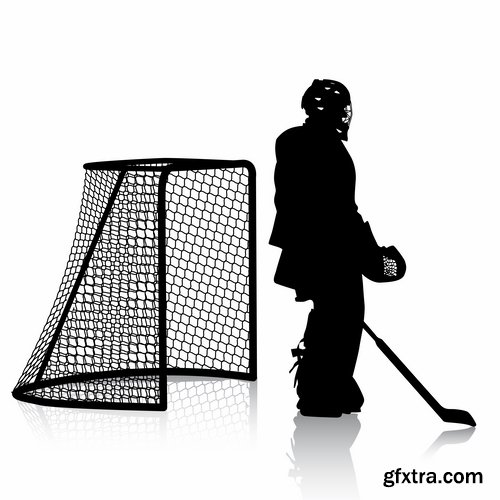 Collection vector picture hockey goalie stick goalkeeper puck gates 25 EPS