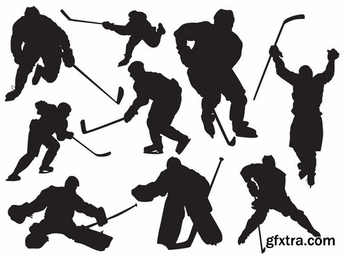 Collection vector picture hockey goalie stick goalkeeper puck gates 25 EPS