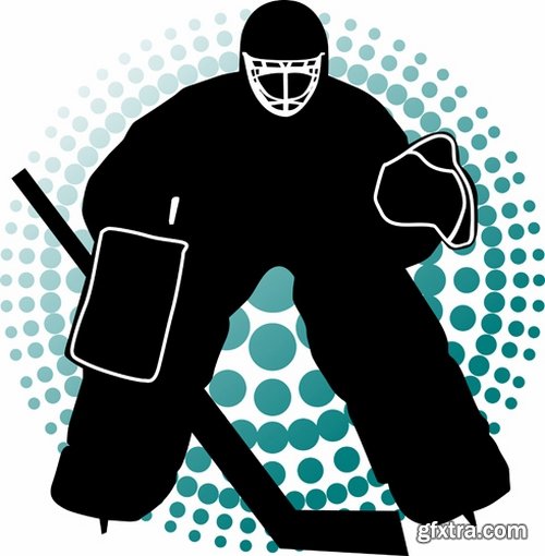 Collection vector picture hockey goalie stick goalkeeper puck gates 25 EPS