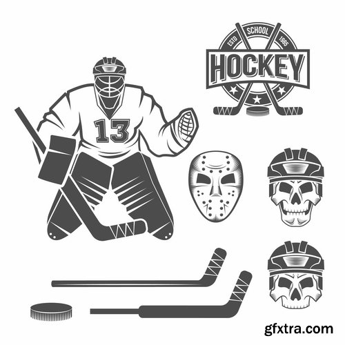 Collection vector picture hockey goalie stick goalkeeper puck gates 25 EPS