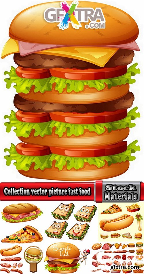 Collection vector picture fast food hamburger hot dog sandwich 25 EPS