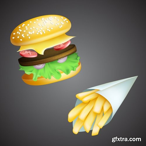 Collection vector picture fast food hamburger hot dog sandwich 25 EPS