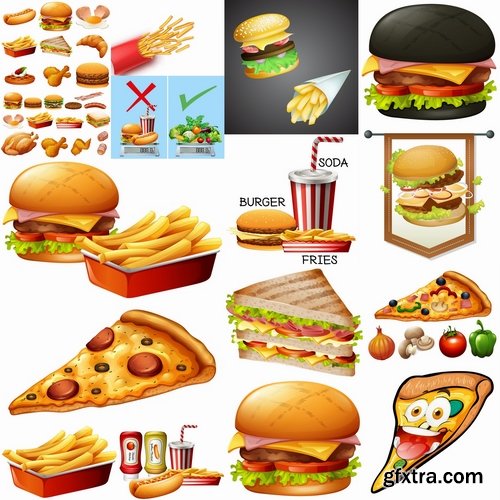 Collection vector picture fast food hamburger hot dog sandwich 25 EPS