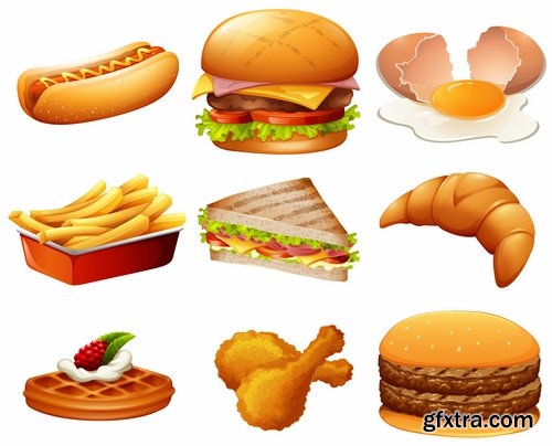 Collection vector picture fast food hamburger hot dog sandwich 25 EPS