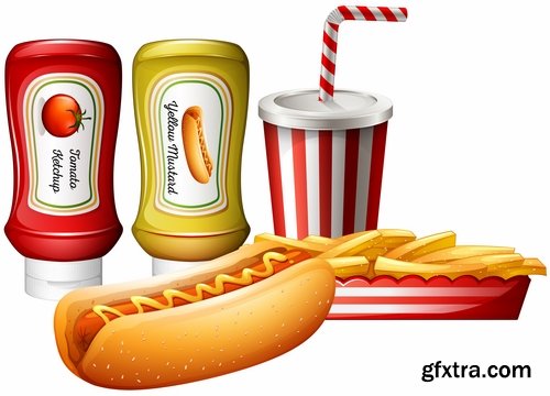 Collection vector picture fast food hamburger hot dog sandwich 25 EPS