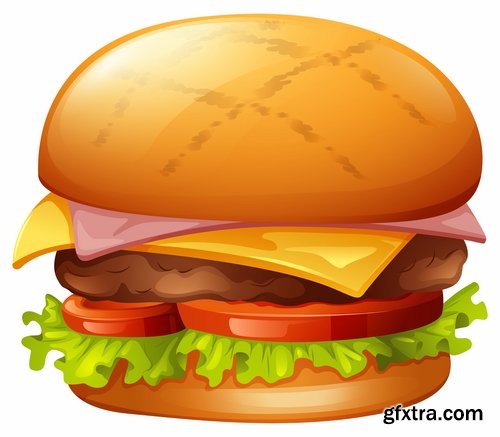 Collection vector picture fast food hamburger hot dog sandwich 25 EPS