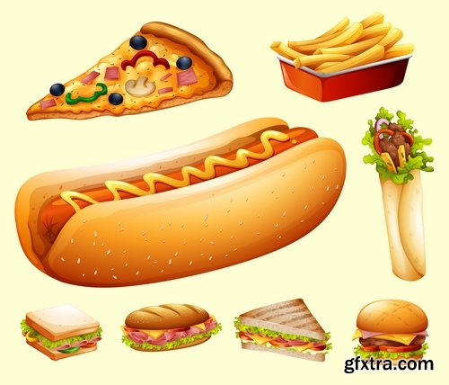 Collection vector picture fast food hamburger hot dog sandwich 25 EPS