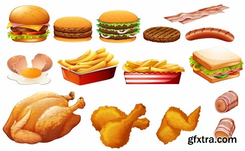 Collection vector picture fast food hamburger hot dog sandwich 25 EPS