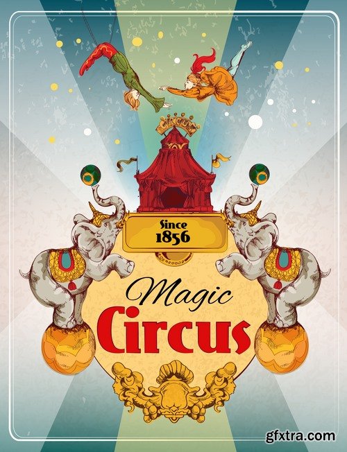 Collection vector picture circus clown circus actor 25 EPS