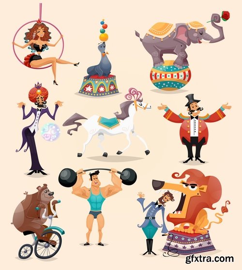 Collection vector picture circus clown circus actor 25 EPS