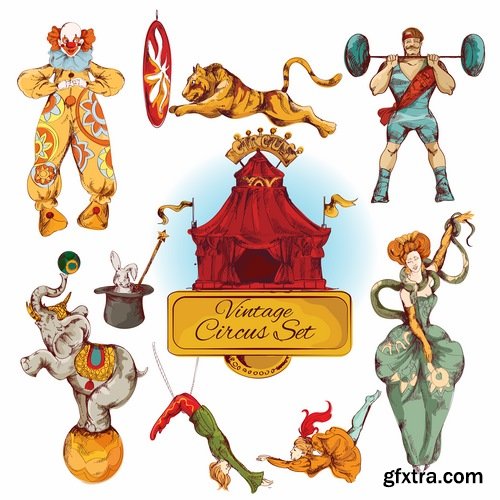 Collection vector picture circus clown circus actor 25 EPS