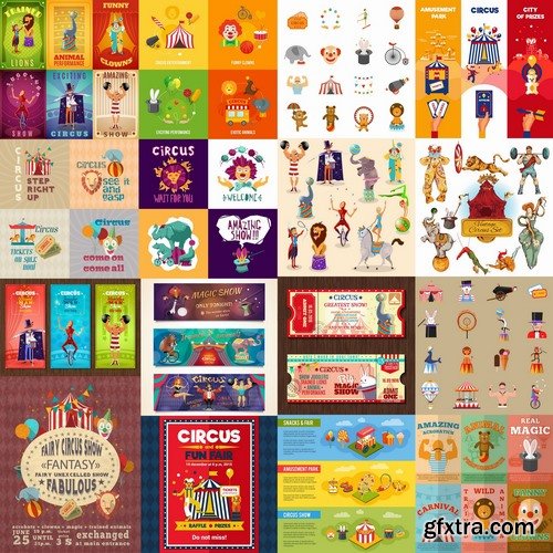 Collection vector picture circus clown circus actor 25 EPS