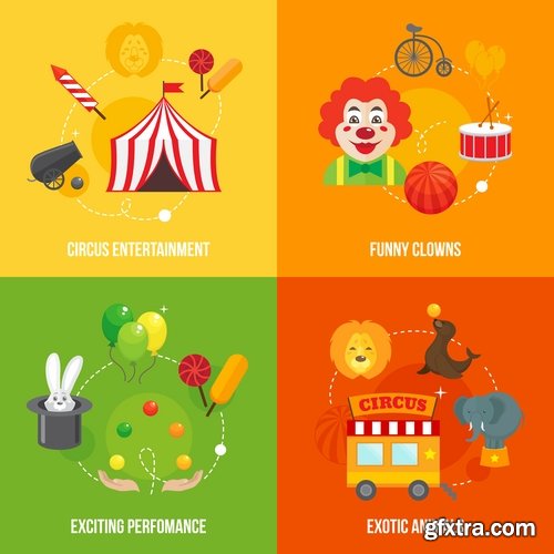 Collection vector picture circus clown circus actor 25 EPS