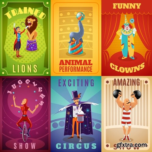 Collection vector picture circus clown circus actor 25 EPS