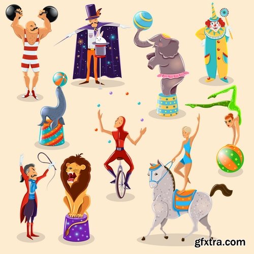 Collection vector picture circus clown circus actor 25 EPS