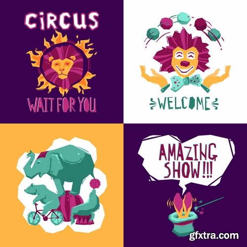 Collection vector picture circus clown circus actor 25 EPS