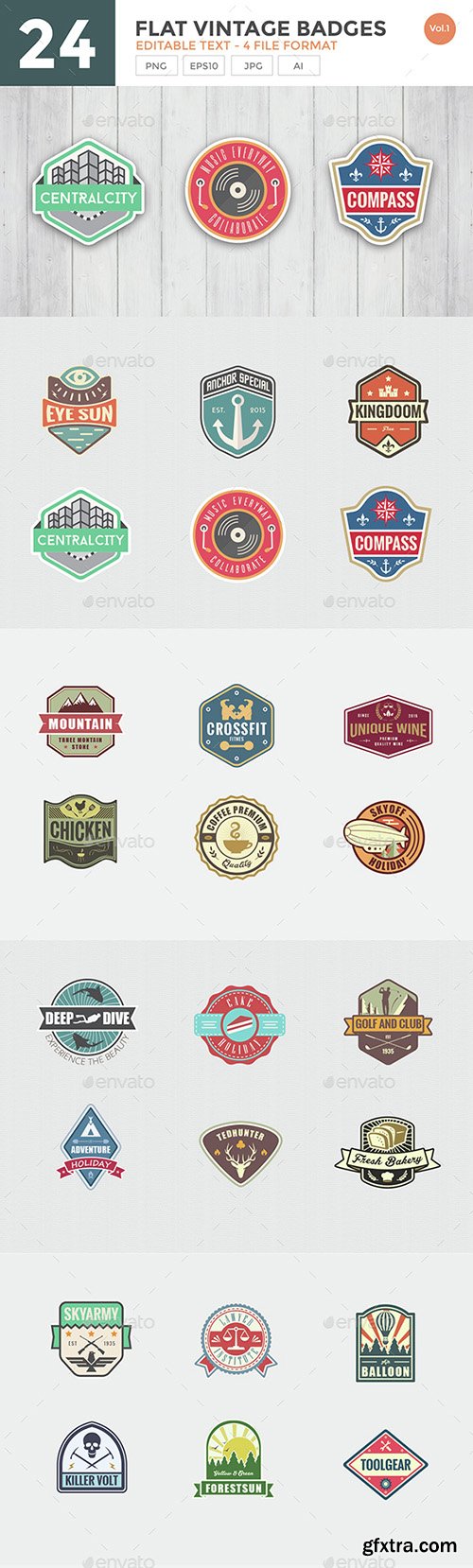 GraphicRiver 24 Flat Vintage Badge Set 14700806