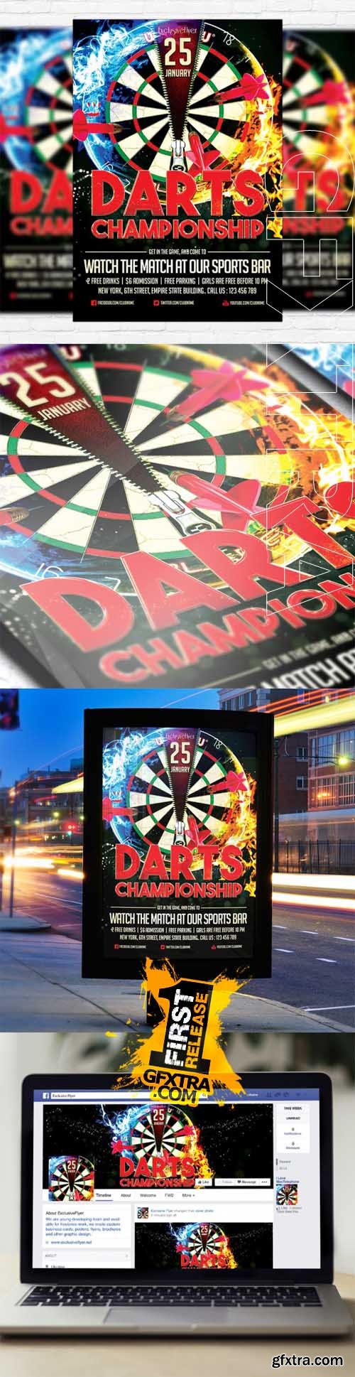 Darts Championship – Flyer Template + Facebook Cover