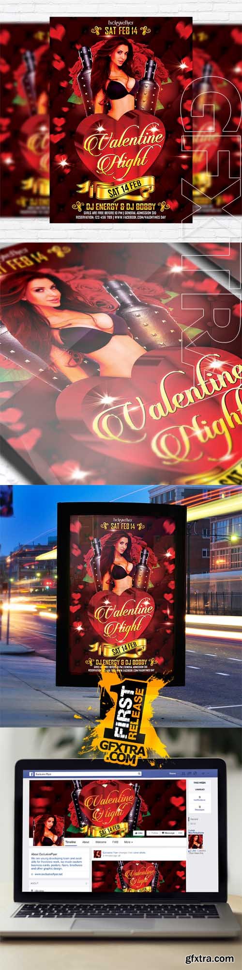 Valentines Night Party – Flyer Template + Facebook Cover