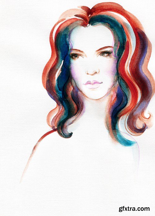 woman portrait watercolor 12X JPEG