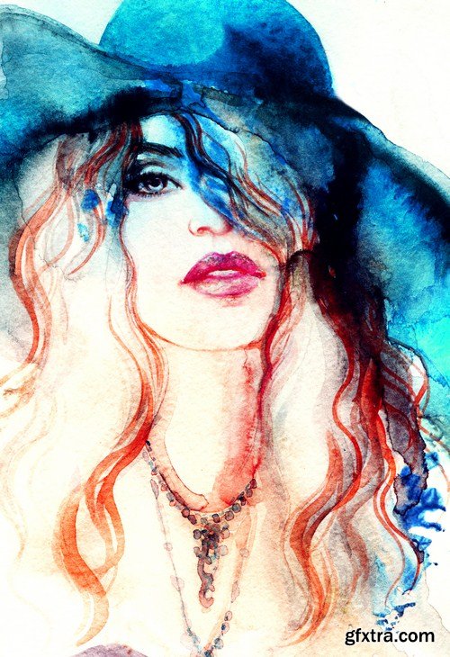 woman portrait watercolor 12X JPEG