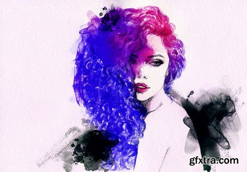 woman portrait watercolor 12X JPEG