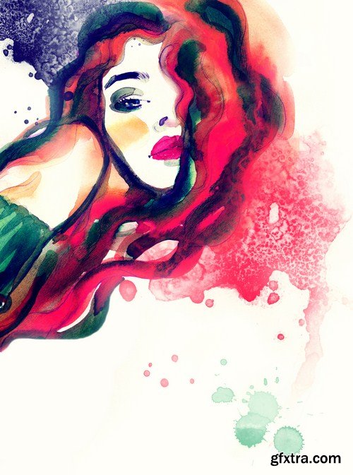 woman portrait watercolor 12X JPEG