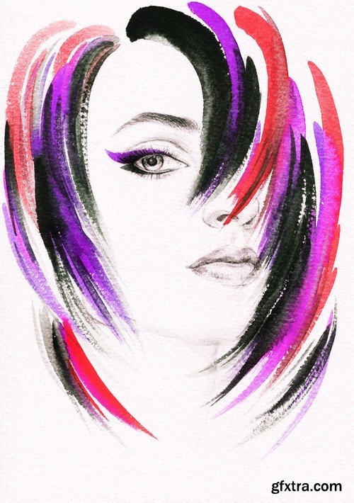 woman portrait watercolor 12X JPEG