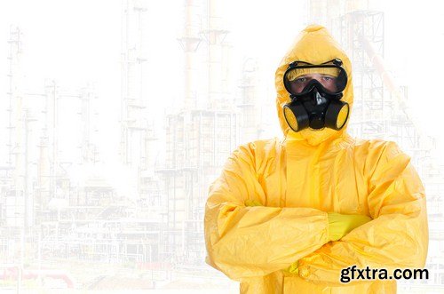 Worker in protective chemical suit 12X JPEG