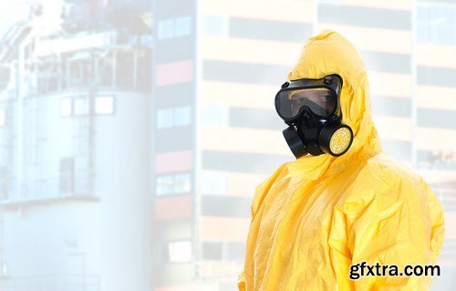 Worker in protective chemical suit 12X JPEG