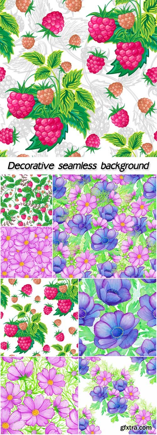 Watercolor decorative seamless background with a composition  and  flowers