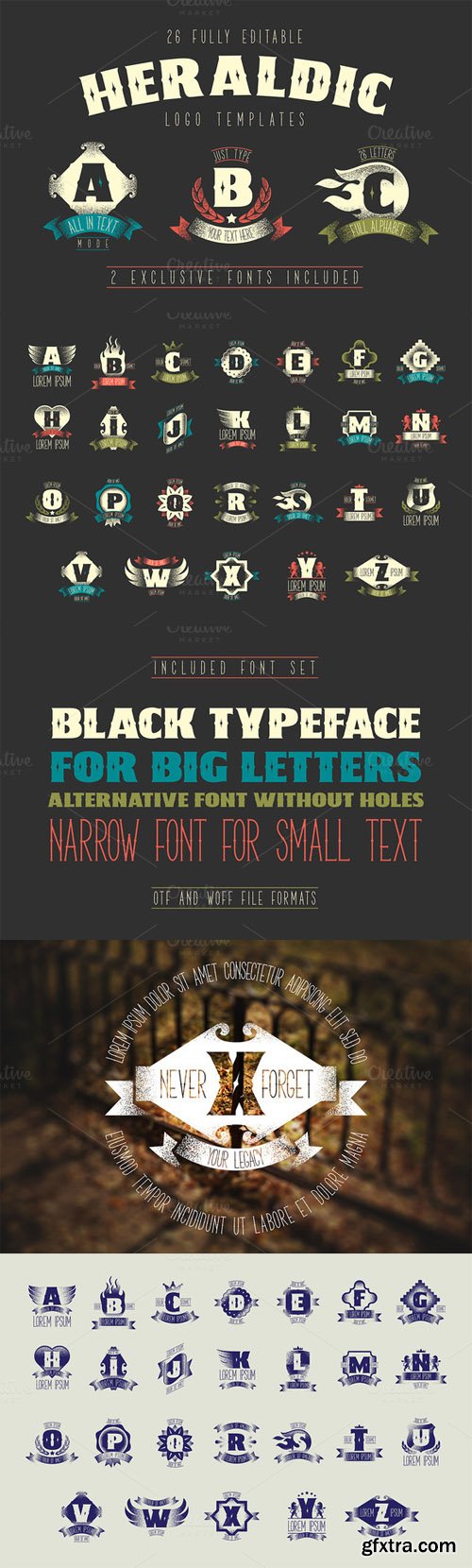 26 Heraldic Logo Templates + 2 Fonts - CM 183062