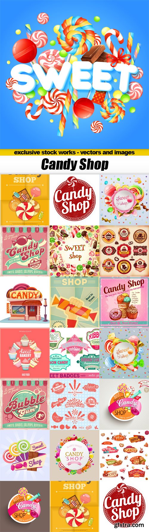 Candy Shop Banners And Labels - 20x EPS