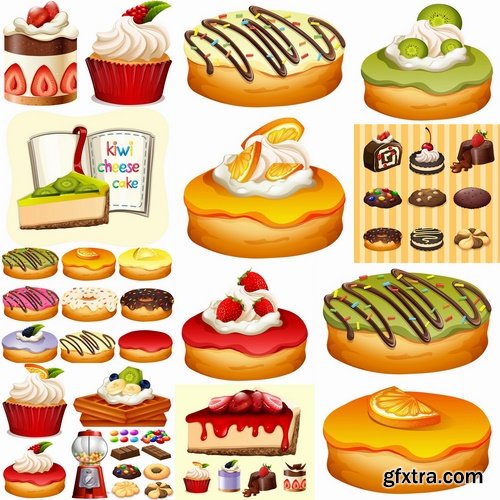 Collection of vector picture sweet pie pastry cake 25 EPS