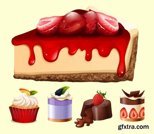 Collection of vector picture sweet pie pastry cake 25 EPS