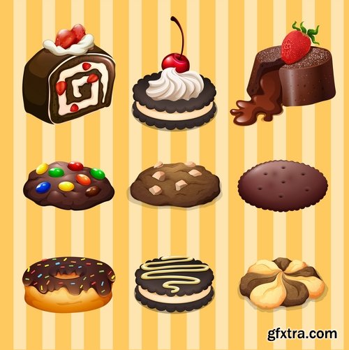 Collection of vector picture sweet pie pastry cake 25 EPS