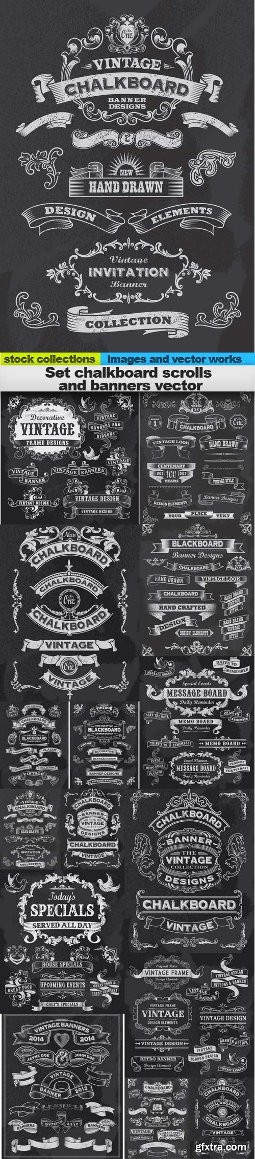 Set chalkboard scrolls and banners vector, 15 x EPS