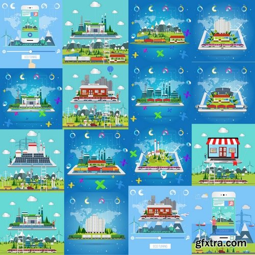 Collection of vector image infographics industrial shop factory 25 EPS